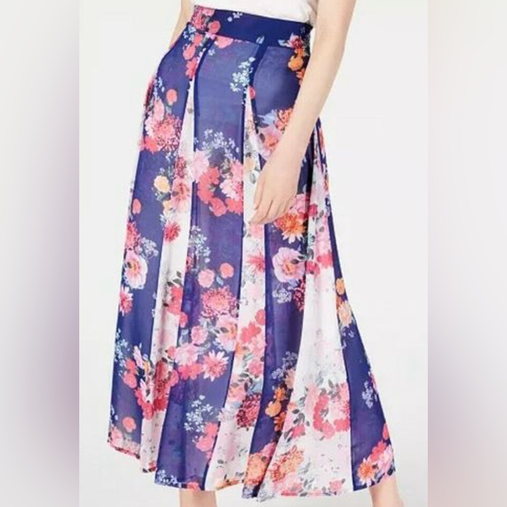 🌸🌺Patchwork “ April Flower Showers “ 🌺🌸 Blue + White Maxi Skirt | 🆕 Size 12